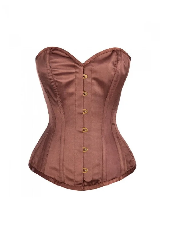 Corset for curvy figures-Brown Satin Gothic Overbust Corset Waist Training Burlesque Costume