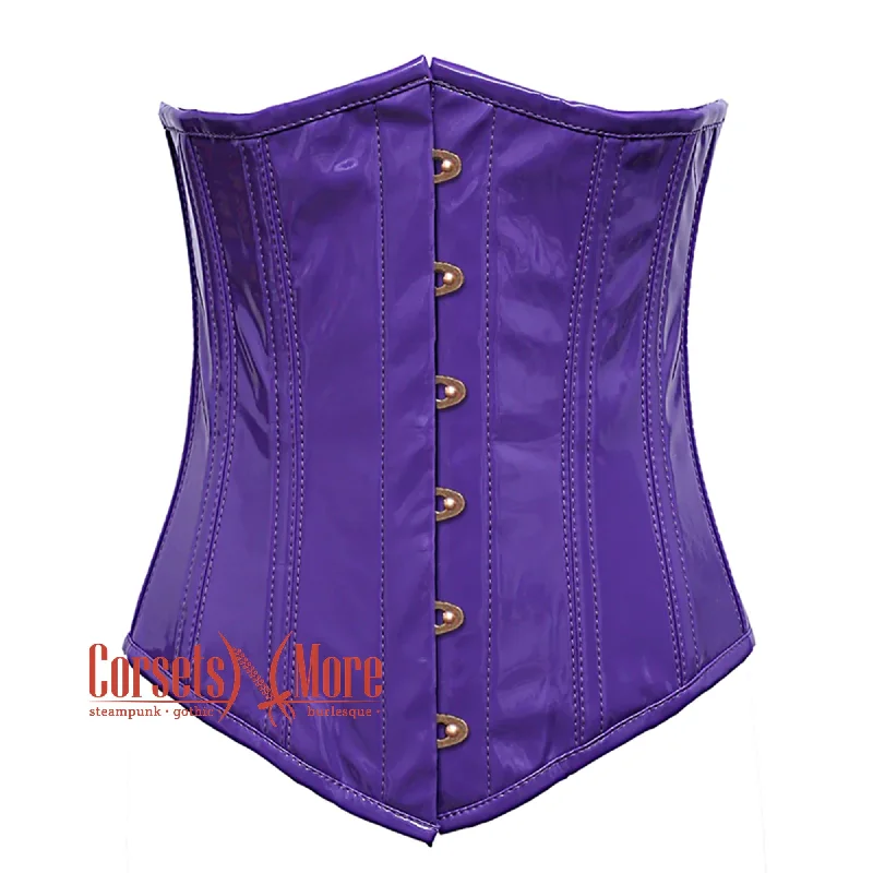 Corset in sapphire blue-Plus Size Purple PVC Leather With Front Antique Busk Gothic Long Underbust Waist Training Corset