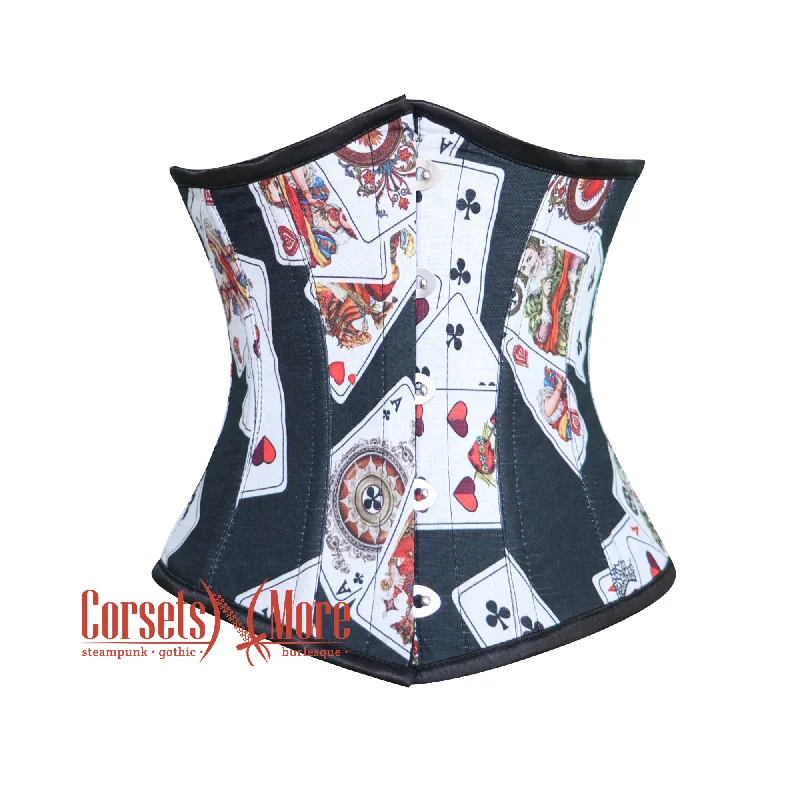 Corset dress in navy blue-Plus Size Playing Cards Printed Cotton Underbust Corset Gothic Costume Bustier Top