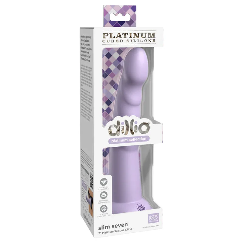 glitter-dildo-Pipedream Dillio Platinum Collection Slim Seven 7 in. Silicone Dildo Purple