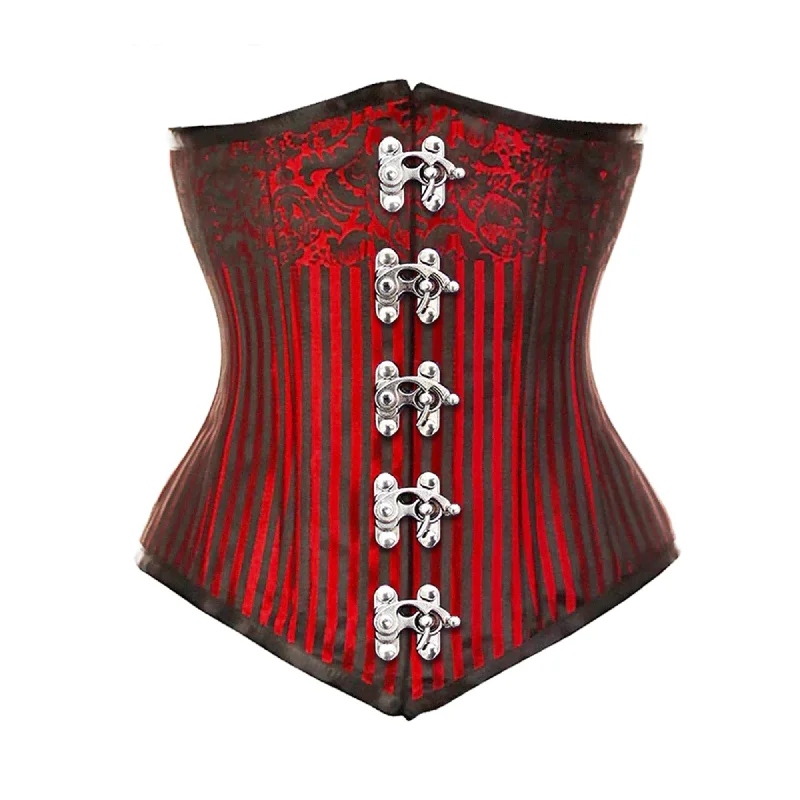 Corset for polished look-Plus Size Red Brocade Double Boned Front Clasps Long Underbust Steampunk Corset