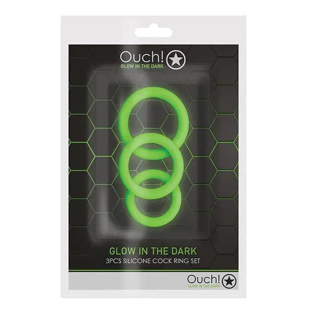 cock ring treat yourself-Shots Ouch 3 Pc Cock Ring Set - Glow In The Dark