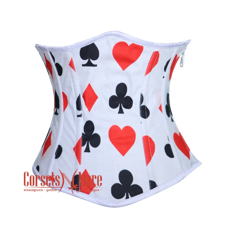 Corset dress with slit-Plus Size Diamond Heart Clubs Spades Print Cotton Gothic Underbust Costume Bustier Corset Top