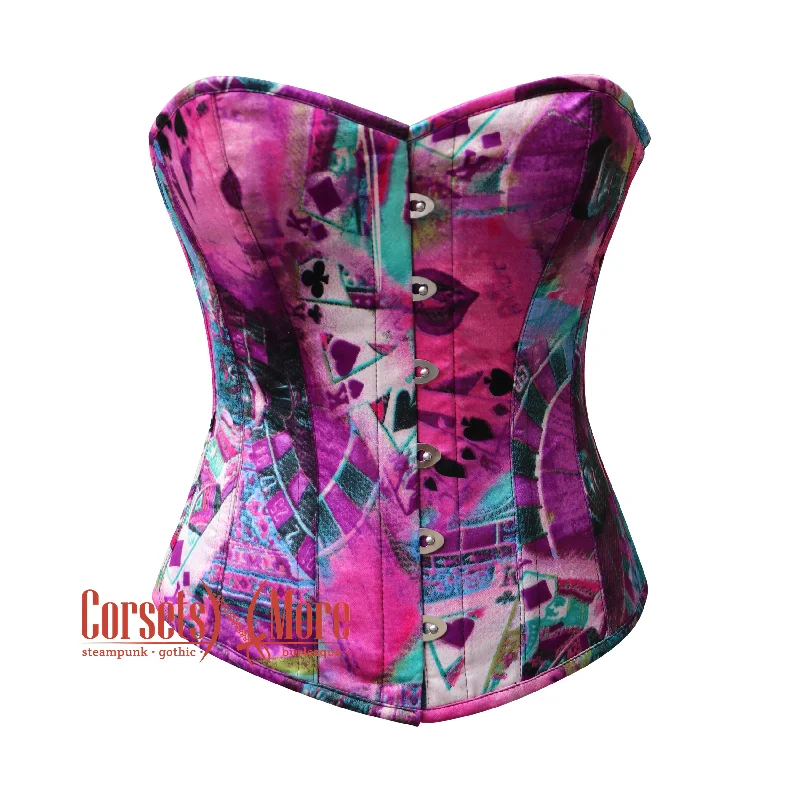 Corset with cut-out details-Plus Size Purple Printed Satin Gothic Waist Training Costume Overbust Corset