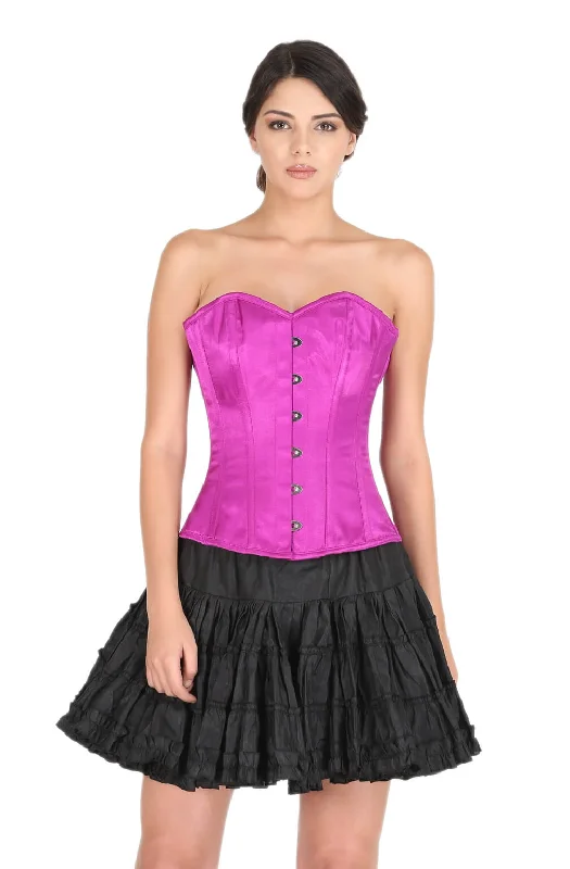 Corset with studded details-Purple Satin Corset Gothic Burlesque Bustier Waist Training Overbust