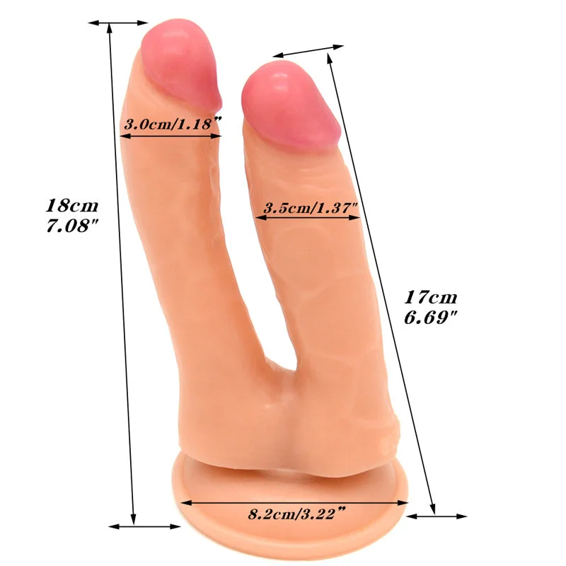 USB-charged-dildo-Double Dildo Orgasmic Fun 7" and 6.5"  | Skin |  Realistic | Suction Cup