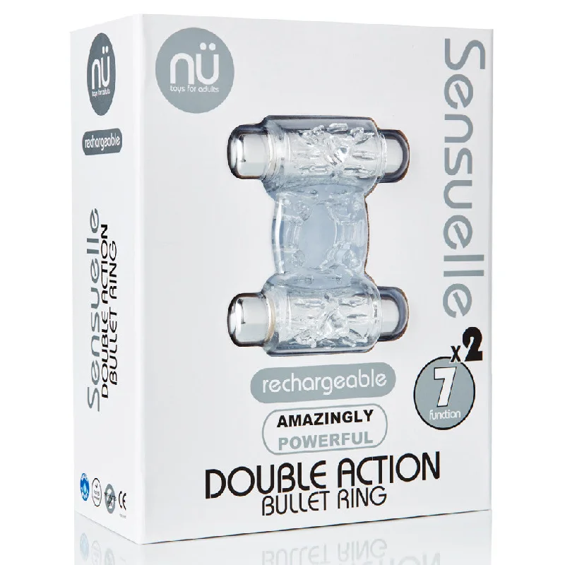 Vibrator custom modes-Sensuelle Double Action 7+2 Function Cock Ring Bullet Vibrator - Clear