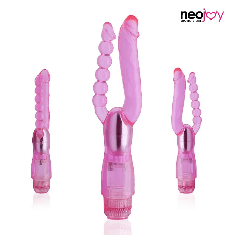 Vibrator duo toy-Neojoy Dual Female Massager Dildo Vibrator Multiple Speed Function Soft TPE Pink - 7 Inch - 18 cm