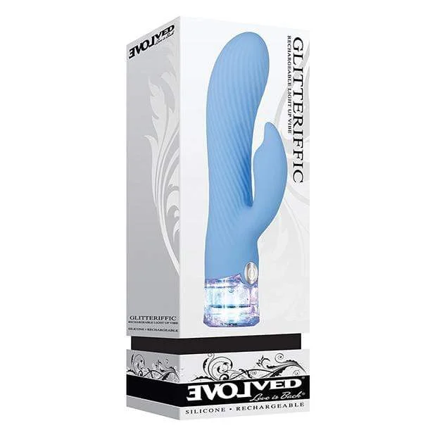 Vibrator small footprint-Evolved - Glitteriffic Rechargeable Rabbit Vibrator (Blue)