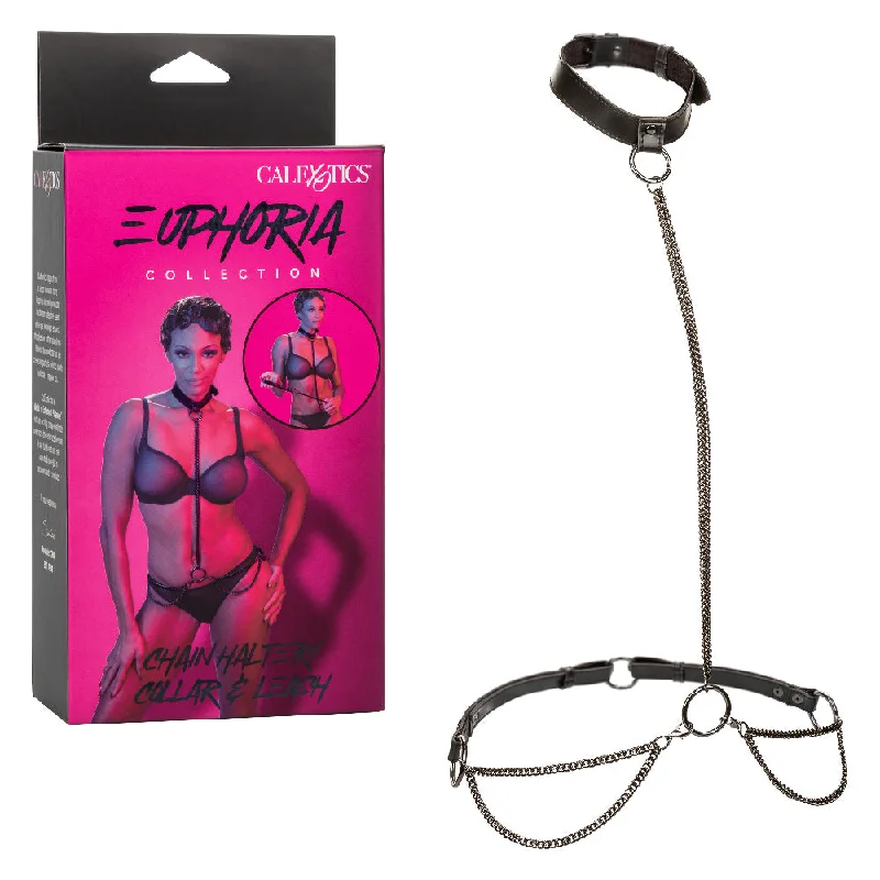 BDSM toy restraint features-Euphoria Collection Chain Halter/collar and Leash  - Black