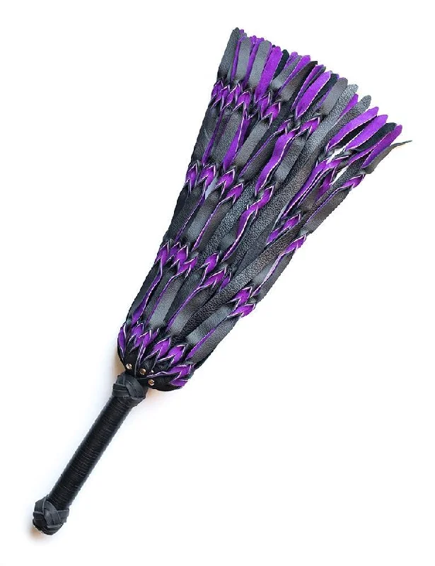 Metal BDSM toy chains-Braided Leather Flogger, Purple & Black