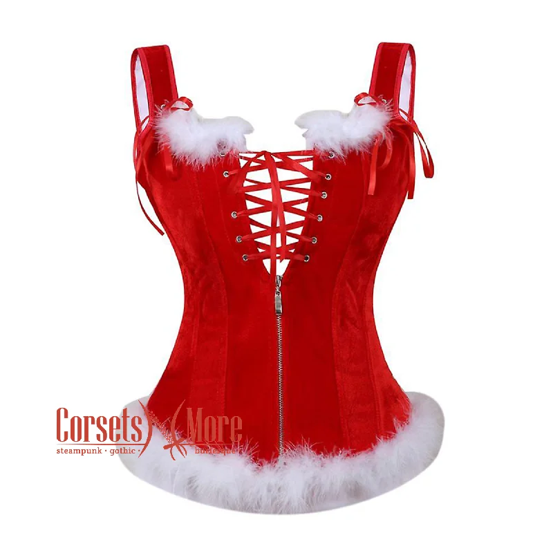 Corset for polished look-Plus Size Gothic Red Velvet Shoulder Strap Overbust Gothic Corset