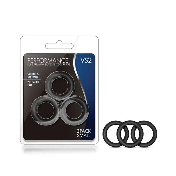 cock ring treat yourself-Blush Performance VS2 Pure Premium Silicone Cockrings 3-Pack Small Black