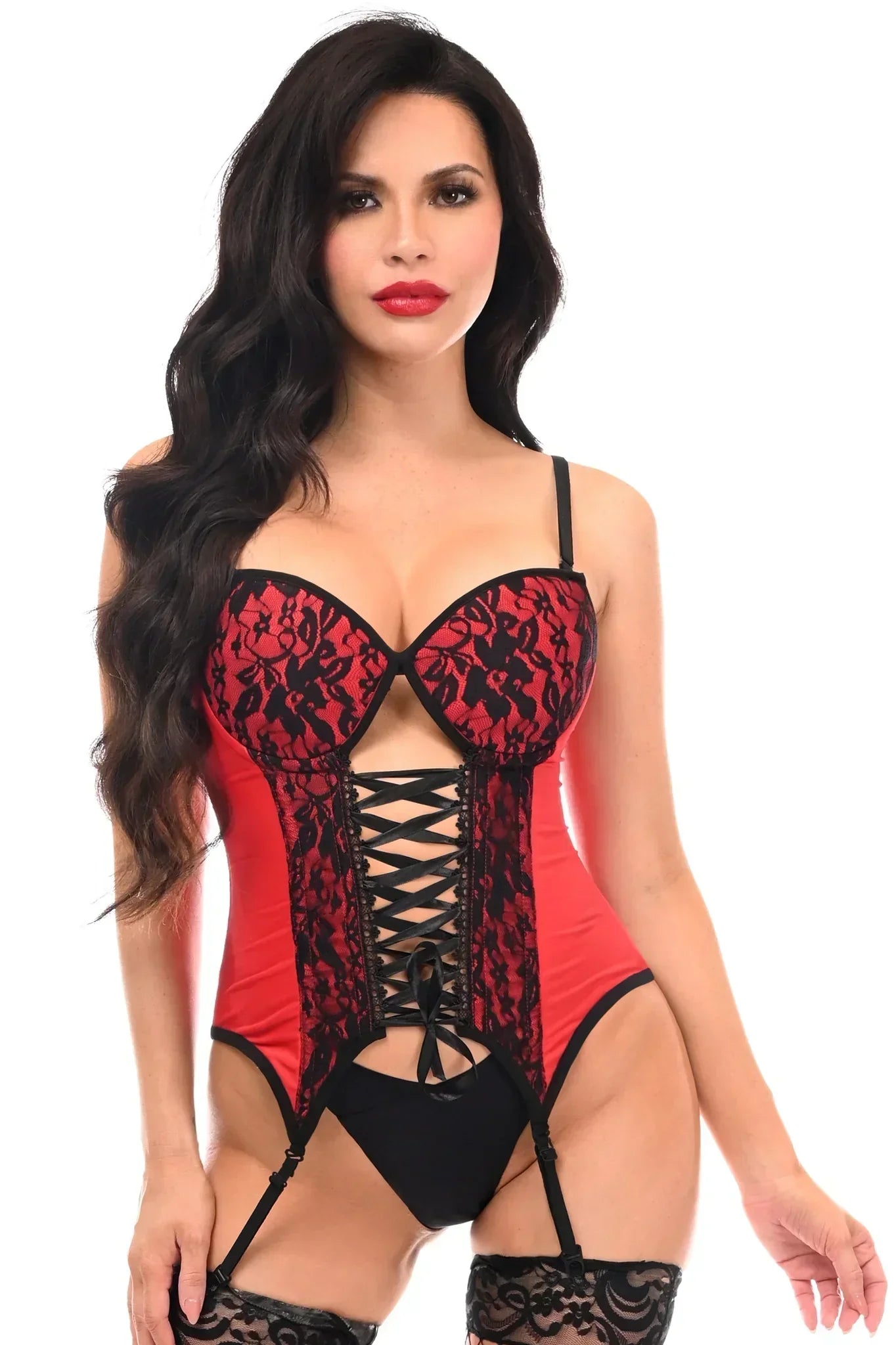 Rechargeable wand vibes-Queen Lavish Lace-Up Convertible Bustier