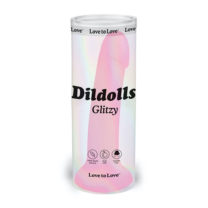 latex-dildo-Love to Love Dildolls Glitzy 7 in. Silicone Suction Cup Dildo Pink Glitter