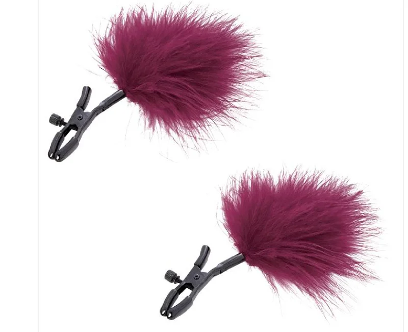 BDSM toy blindfold bundles-Sex and Mischief Enchanted Feather Nipple Clamps - Burgundy