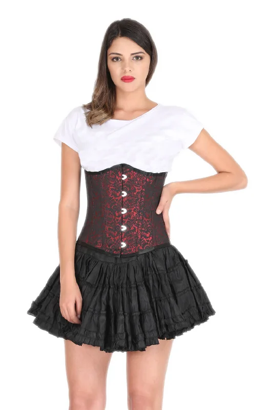 Corset for workout support-Red and Black Brocade Gothic Burlesque Corset Costume Waist Training Underbust Bustier Top