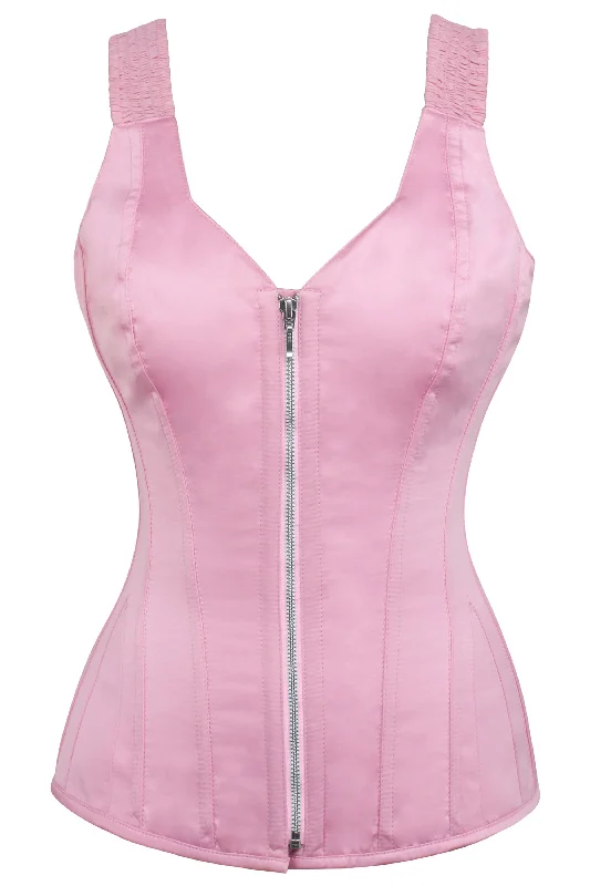 Corset in dusty rose-Rytting Baby Pink Overbust Corset With Shoulder Straps & Zip