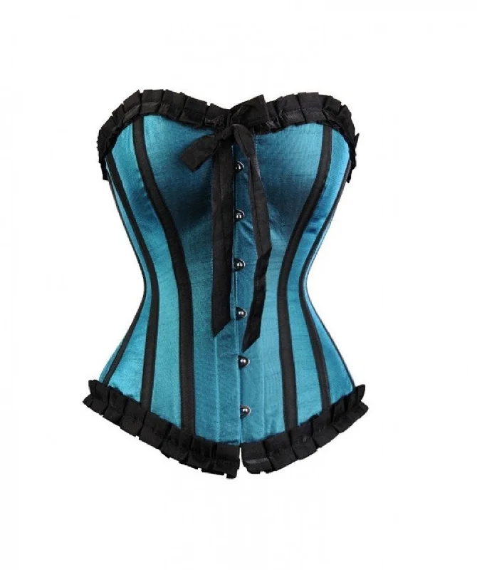 Corset with ruched details-Turquoise Satin Gothic Retro Overbust Corset Waist Training Top