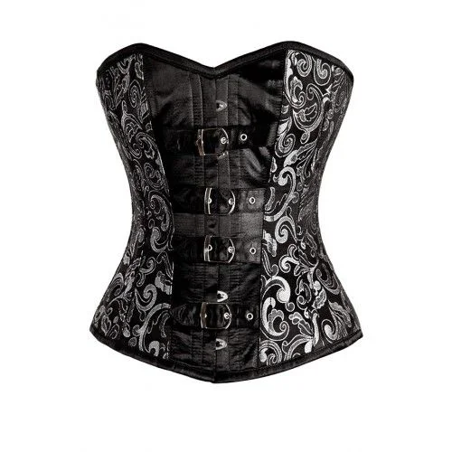 Corset for plus size women-Bortolini Silver and Black Overbust Corset with Buckles