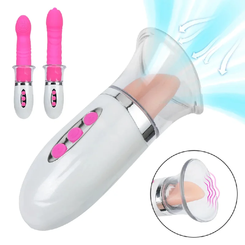 Vibrator lock feature-Tongue Clit Vibrator - Changeable Nipple Clamps Thrusting Vibrating Dildo Sex Toys