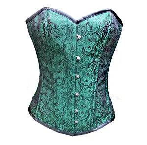 Corset top in geometric print-Green brocade corset Costume For Halloween Overbust Top