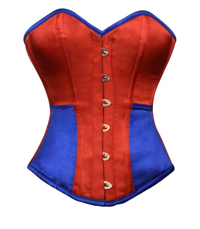 Corset dress with layered skirt-Red Blue Satin Gothic Burlesque Corset Waist Training Bustier Overbust