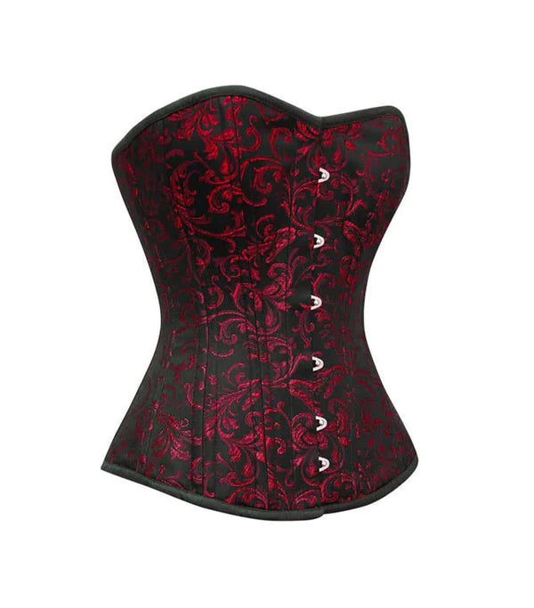 Corset for flattering curves-Flourish Overbust Corset in Red Brocade