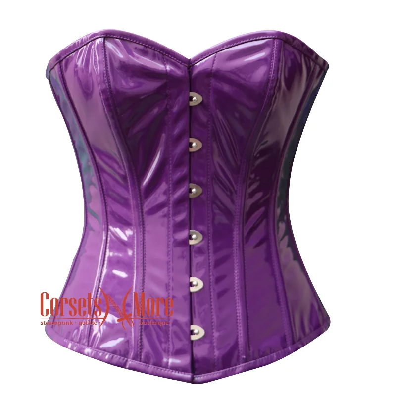 Corset dress for boho style-Plus Size Purple PVC Leather Steampunk Waist Training Overbust Corset