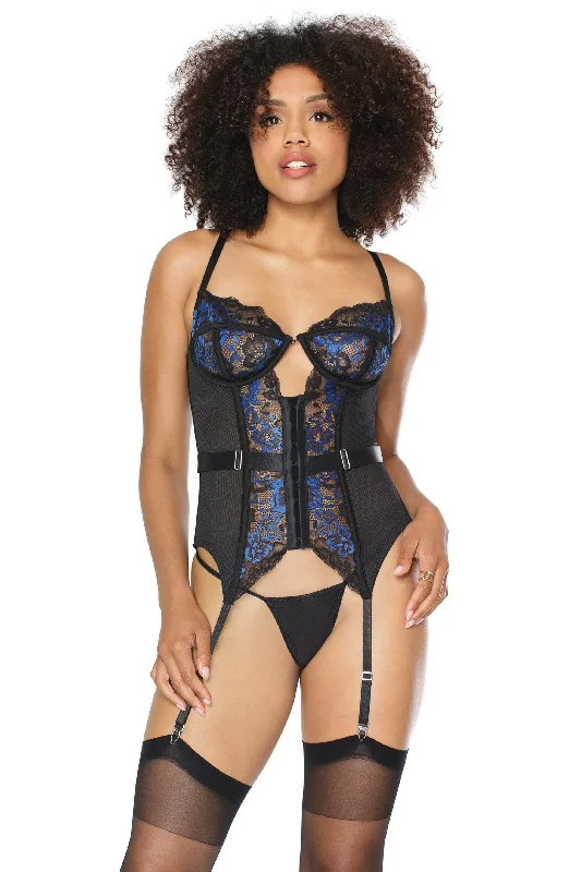 Quiet clit pulsing toys-Sensual bustier with black and blue lace