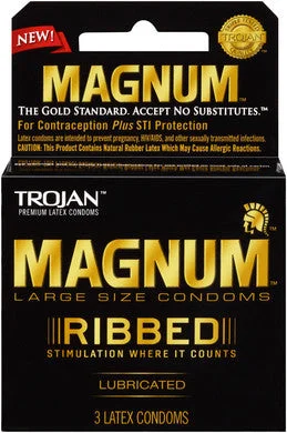 Waterproof bullet vibrators-Trojan Magnum Ribbed  Lubricated - 3 Pack