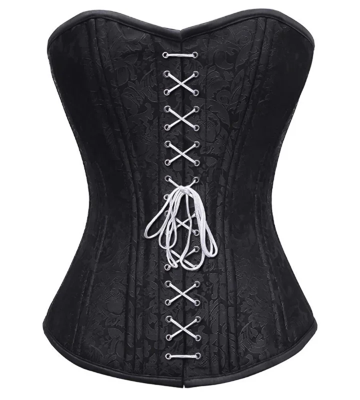 Corset for body contouring-Black Brocade Spiral Steel Boned Waist Training Bustier Overbust Corset Top