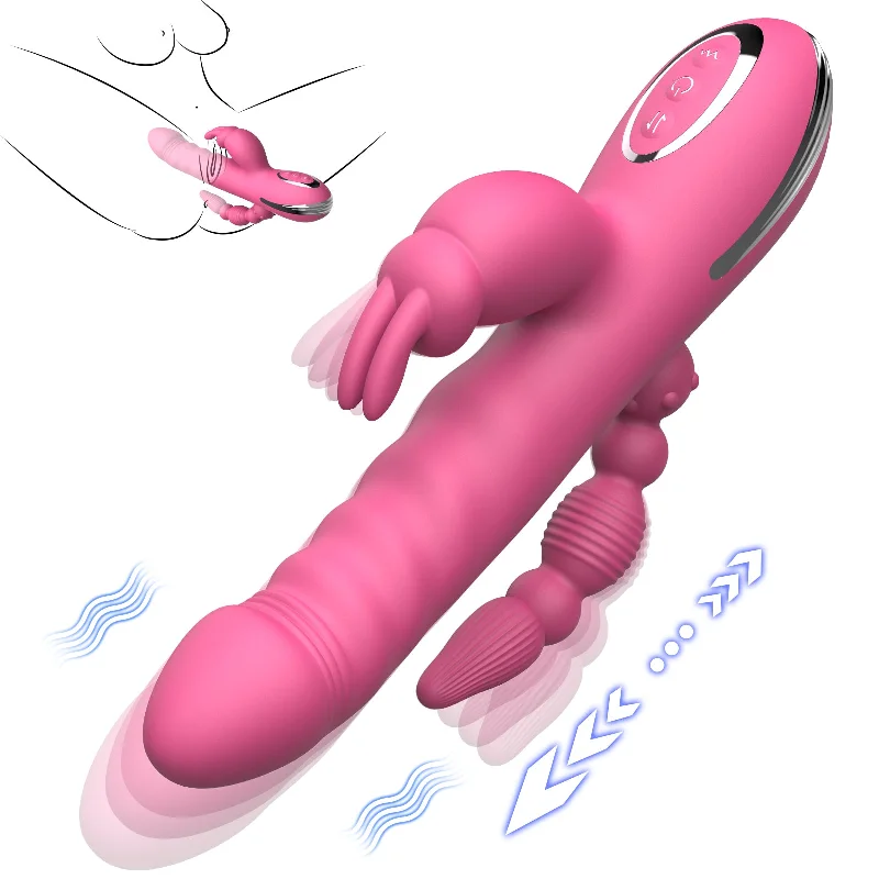 Vibrator manual included-Rabbit Clit Stimulator Anal Beads Thrusting Dildo G-spot Vibrator - Domust 3-in-1 Anal Sex Toys