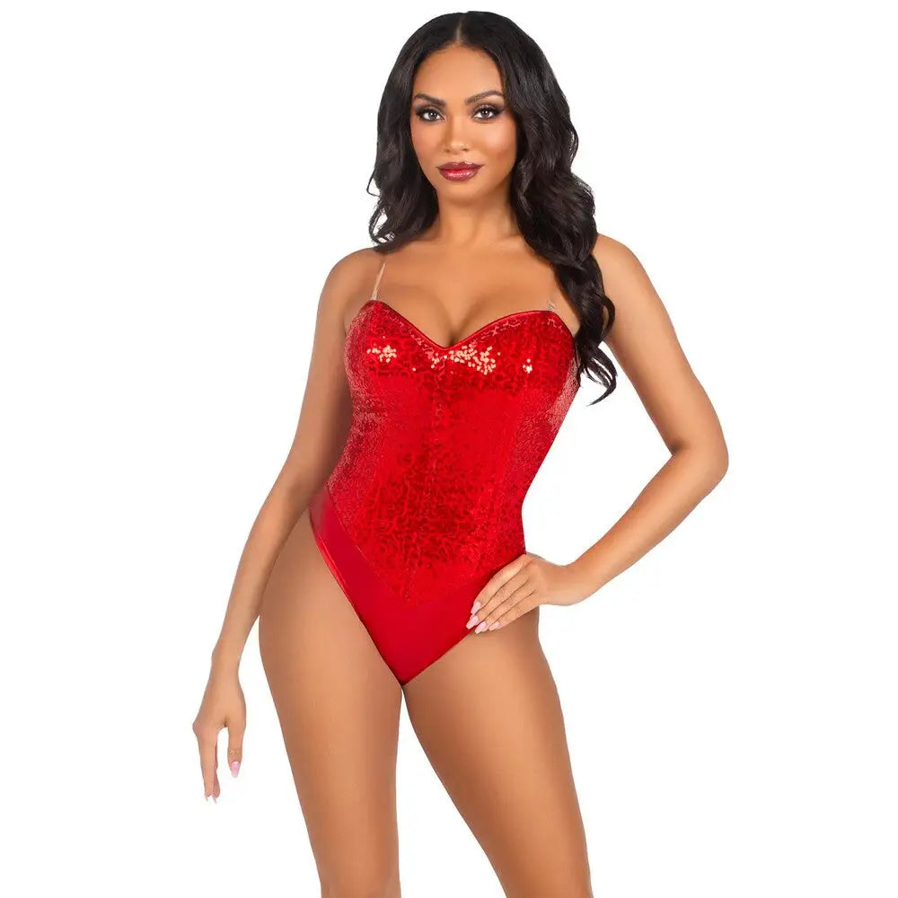 Silicone prostate stimulators-Leg Avenue Sequin Boned Bodysuit Red