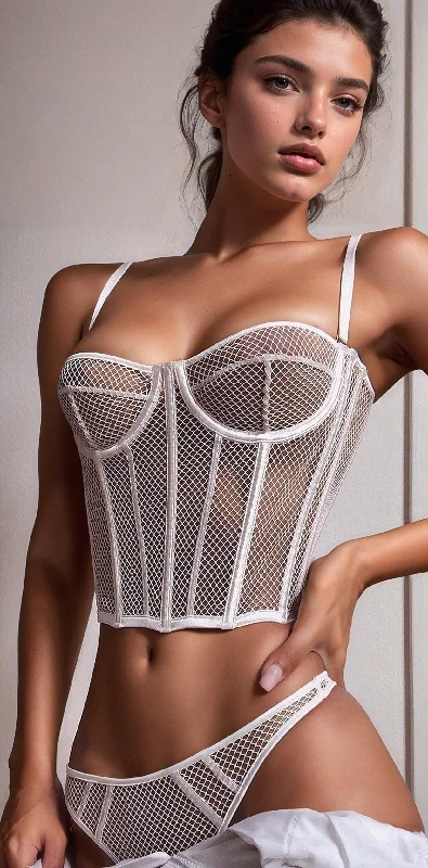 Silicone anal beads-White Net Underwire Bustier