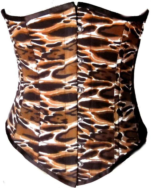 Corset with embroidered trim-Tiger Animal Print Polyester Burlesque Waist Training Basque LONGLINE Underbust Corset Costume