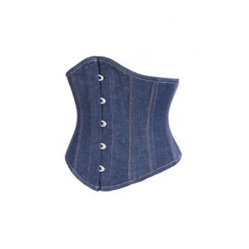 Corset in smoky gray-Blue Denim Gothic Steampunk Costume Underbust Corset Waist Training