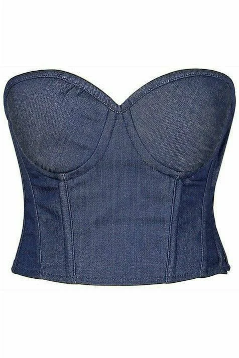 Silicone toys for solo-Lavish Underwire Bustier In Blue Denim - Daisy Corsets