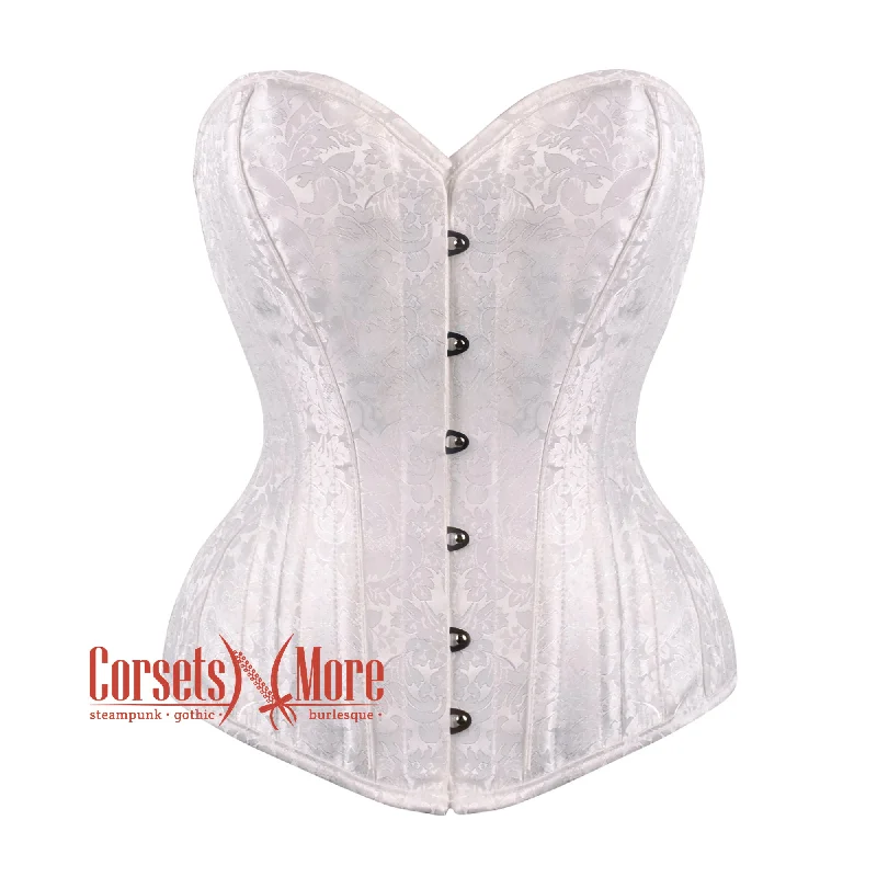 Corset for historical reenactment-White Brocade Burlesque Gothic overerbust Corset Bustier Top