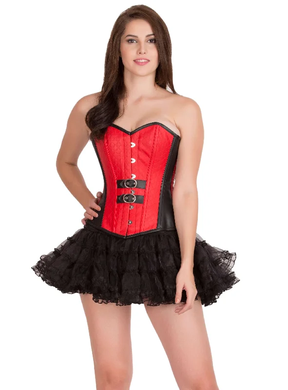 Corset for fitted look-Red Black Leather Gothic Corset Steampunk Bustier Waist Training Overbust Top