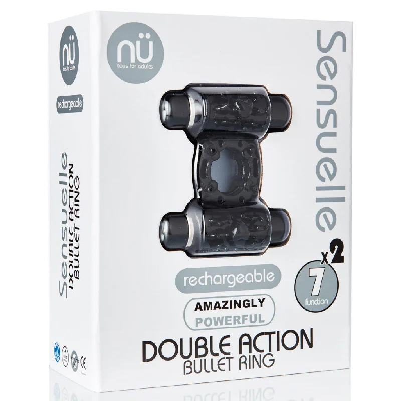 Vibrator deep pleasure-Sensuelle Double Action 7+2 Function Cock Ring Bullet Vibrator - Black