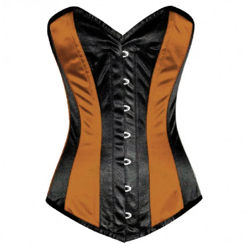 Corset for sophisticated style-Brown Black Satin Gothic Burlesque Corset Waist Training LONGLINE Overbust