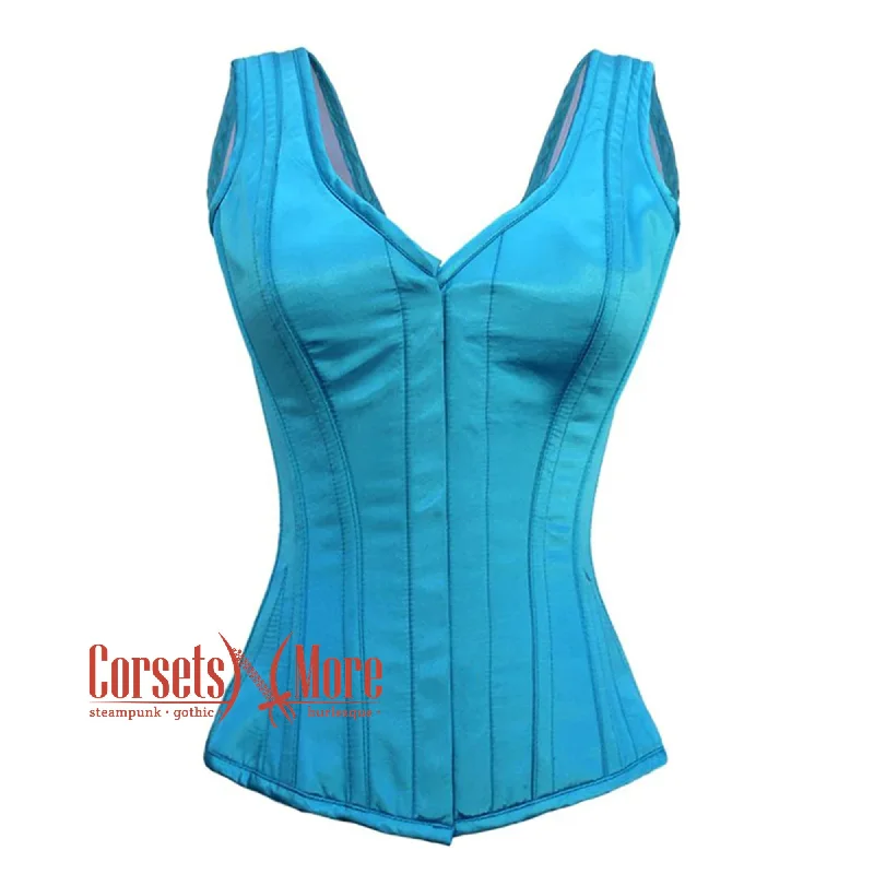 Corset in snakeskin print-Plus Size Baby Blue Satin With Front Close Gothic Overbust Burlesque Corset Waist Training Top