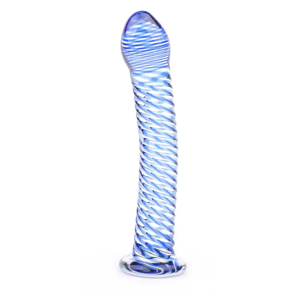 harness-compatible-dildo-7.5-inch Blue Large Glass Dildo with Flared Base