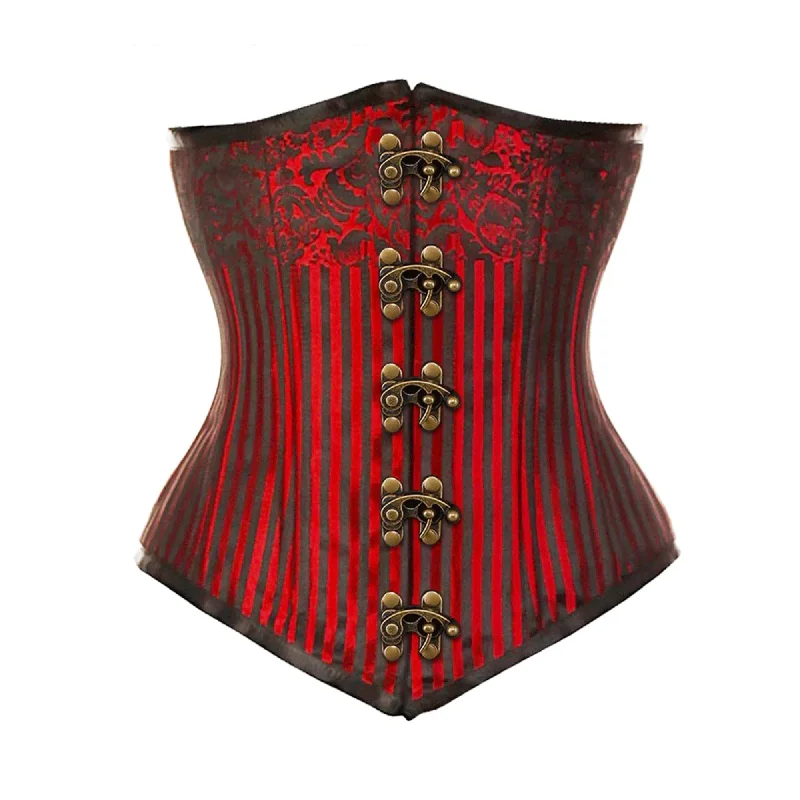 Corset in smoky gray-Plus Size Red Brocade Double Boned Front Antique Clasps Long Underbust Steampunk Corset