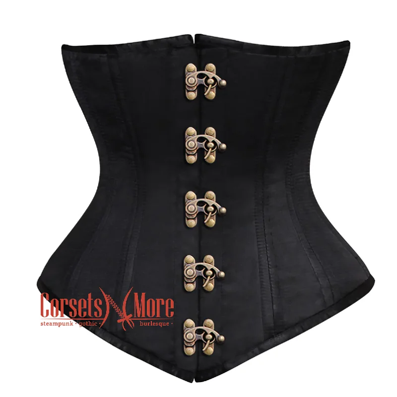 Corset in warm taupe-Plus Size Black Satin Double Boned Front Antique Clasps Longline Underbust Steampunk Corset