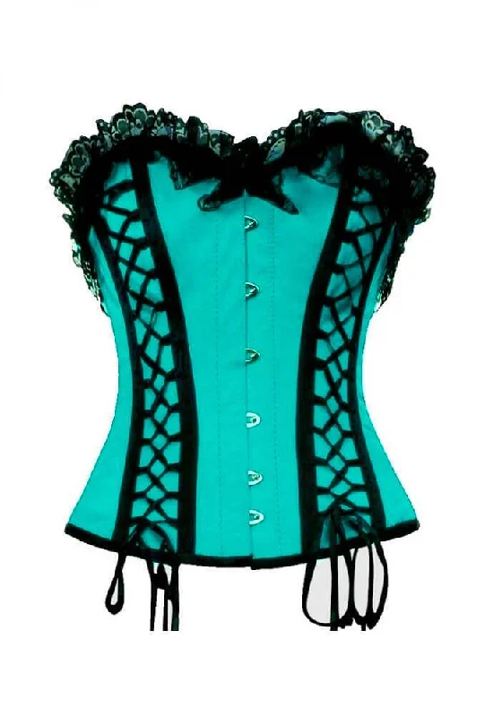 Corset in cobalt blue-Baby Blue Satin Black Lacing Gothic Burlesque Corset Waist Training Overbust