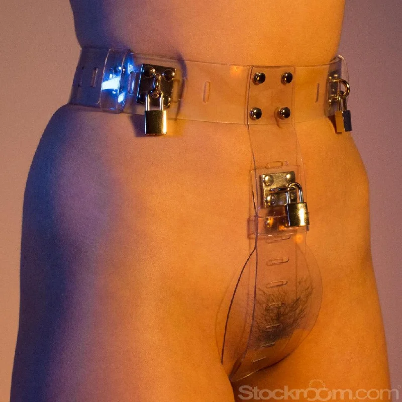 BDSM toy gag varieties-Clear CTRL Deluxe Locking Chastity Belt