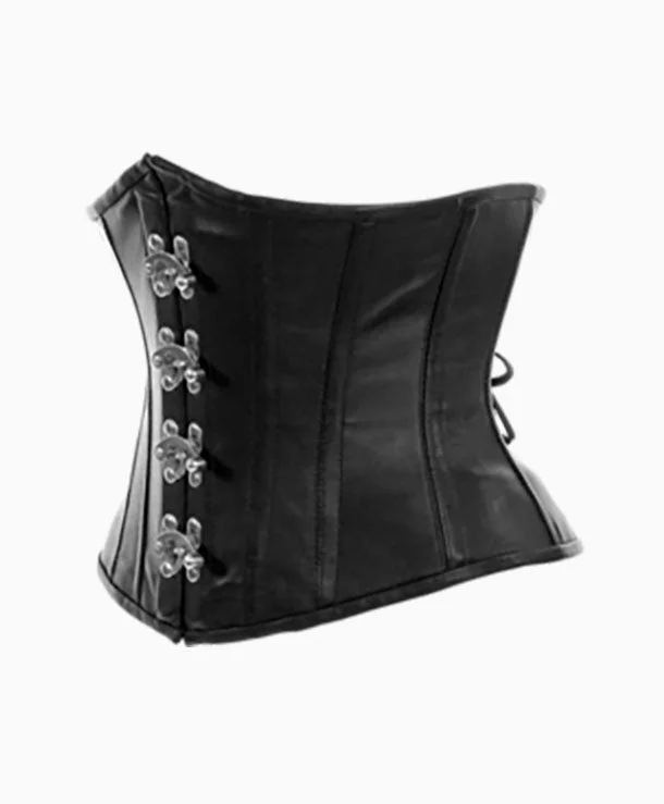 Corset top with lace overlay-Cersei Underbust Corset in Black Leather