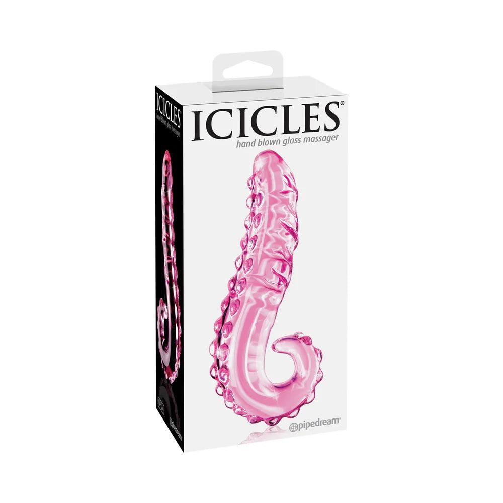 tapered-dildo-Pipedream Icicles No. 24 Curved Textured 6 in. Glass Dildo With Handle